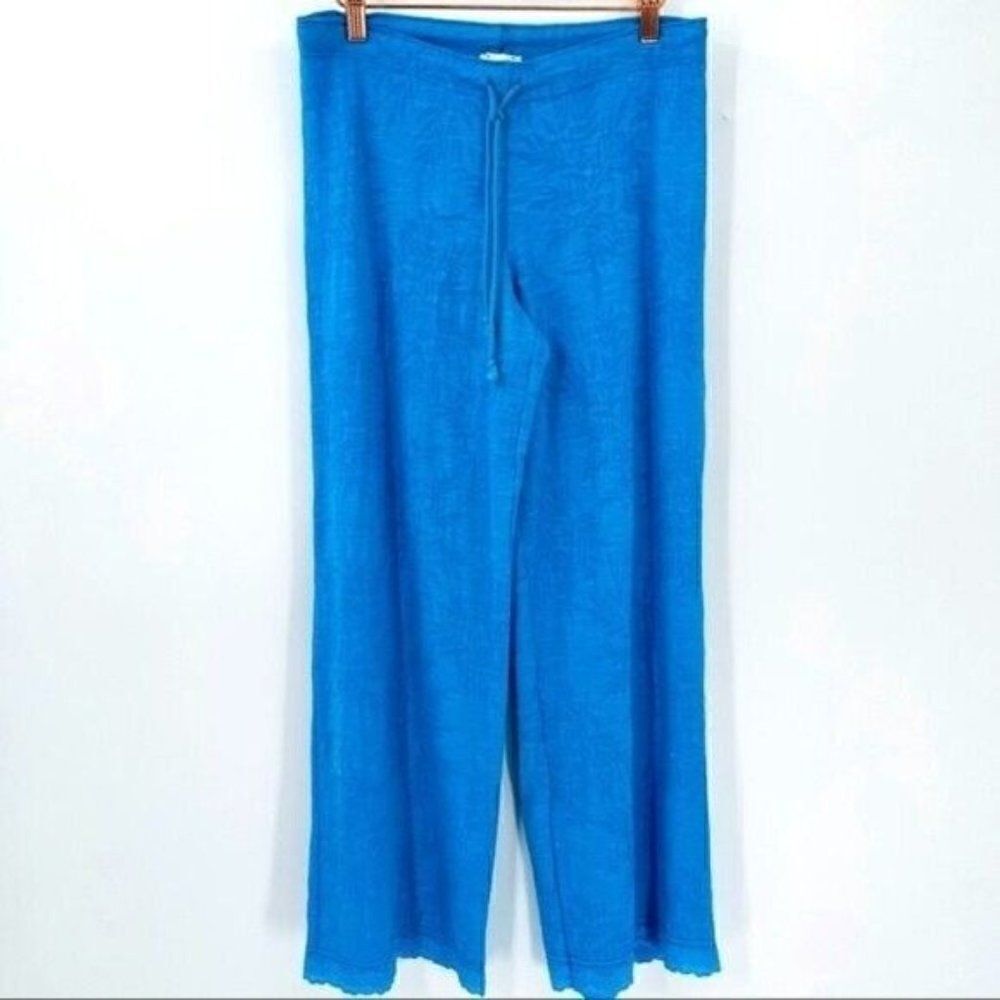 ARIANNE womans Blue straight leg Pijama pants leaf print SP BoxF very stretchy